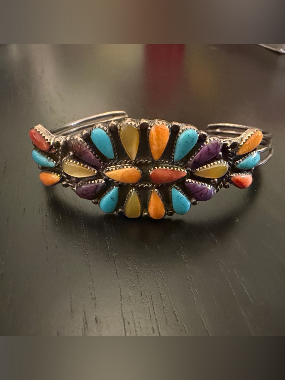 Multi-Stone Teardrop Cuff Bracelet - Colorful Inlay Women’s Jewelry